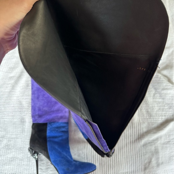 VERSACE Palazzo color block ambre suede knee-high heeled boots - Picture 3 of 10